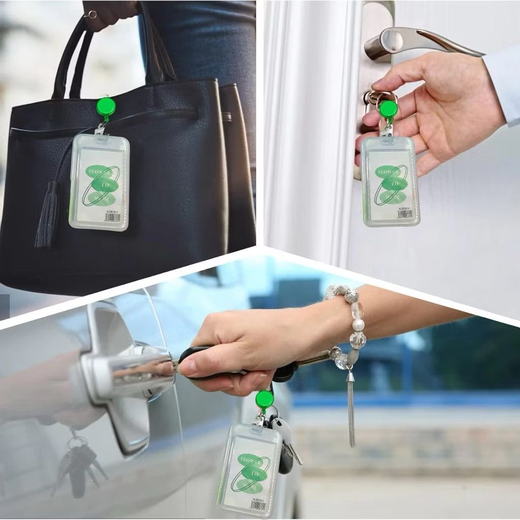 Kit 1/2/3/4/5/6 Porta Crachá c/ Cordão Retrátil Suporte p/Cartão de Identificação Profissional Crachá de Identificação