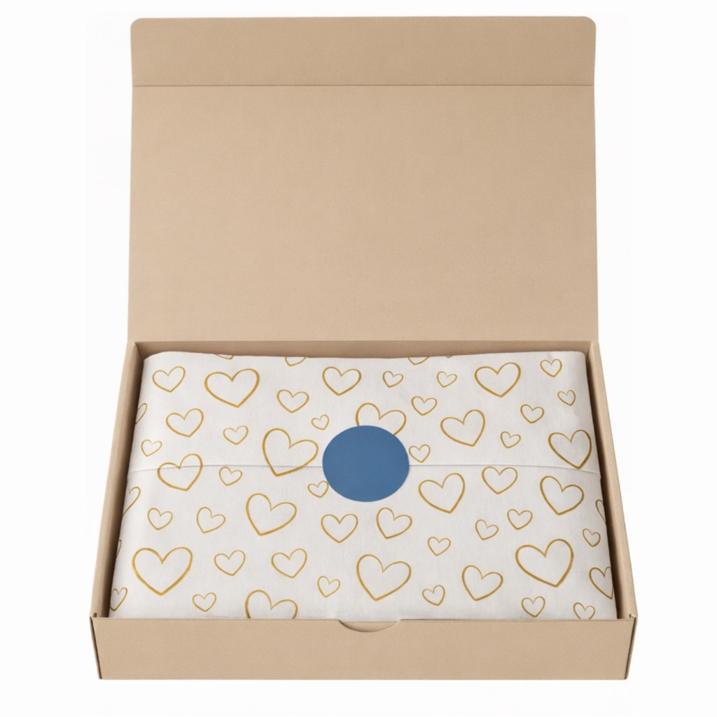 Papel Seda Para Embalagem 30x70 100% Celulose Coração Dourado Kit 50 | 100 | 200 Unidades