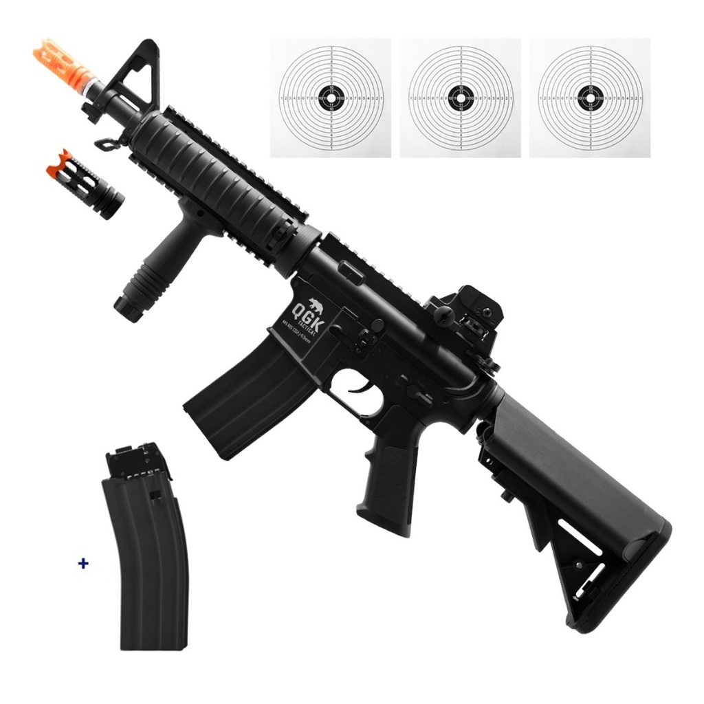 RIFLE AIRGUN M4 RIS CO2 4,5MM FULL METAL QGK+ FLASH HIDER BK em Oferta na Shopee