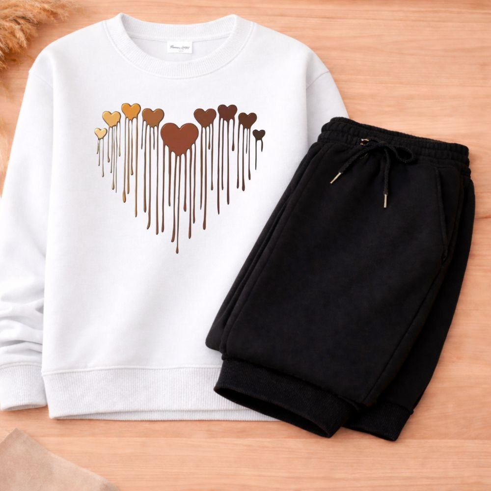 Conjunto moletom juvenil e infantil coração meninas blusa de frio e calça premium