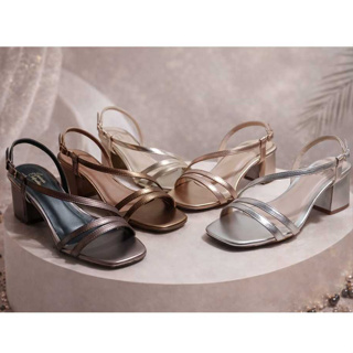 Sandália Metalizada Feminina Elegante Salto Médio em Oferta na Shopee