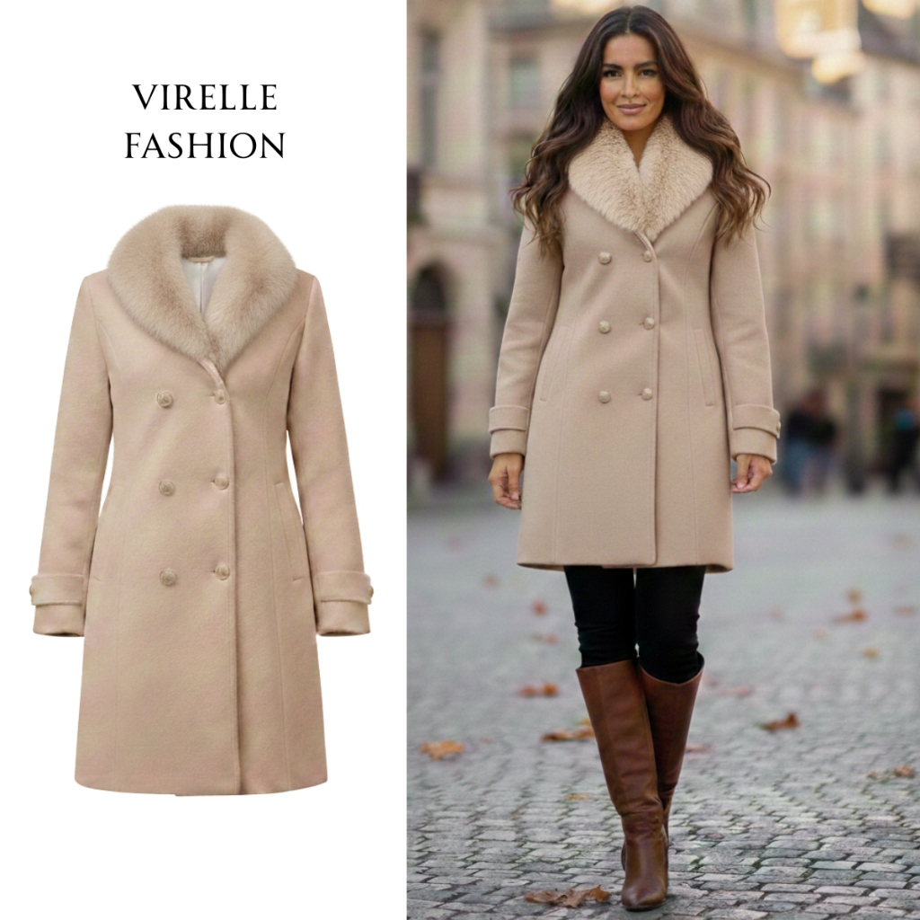 Sobretudo Feminino Lã Batida Longo Inverno com Gola de Pelo Removível Casaco Quente Elegante Social em Oferta na Shopee