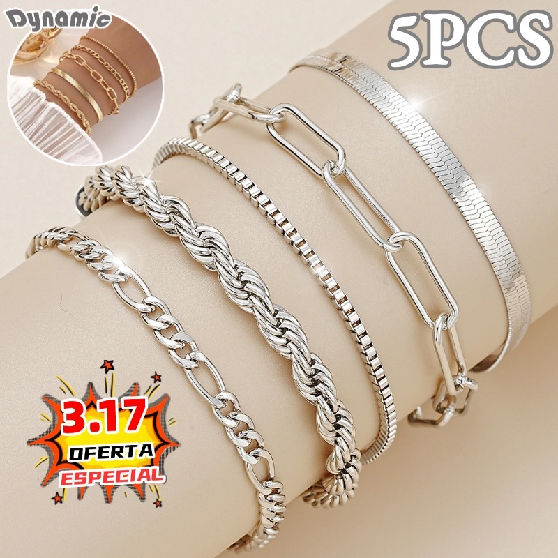 5 pcs pulseiras em aço inoxidável hipoalergênico não escurece a prova d’água em Oferta na Shopee