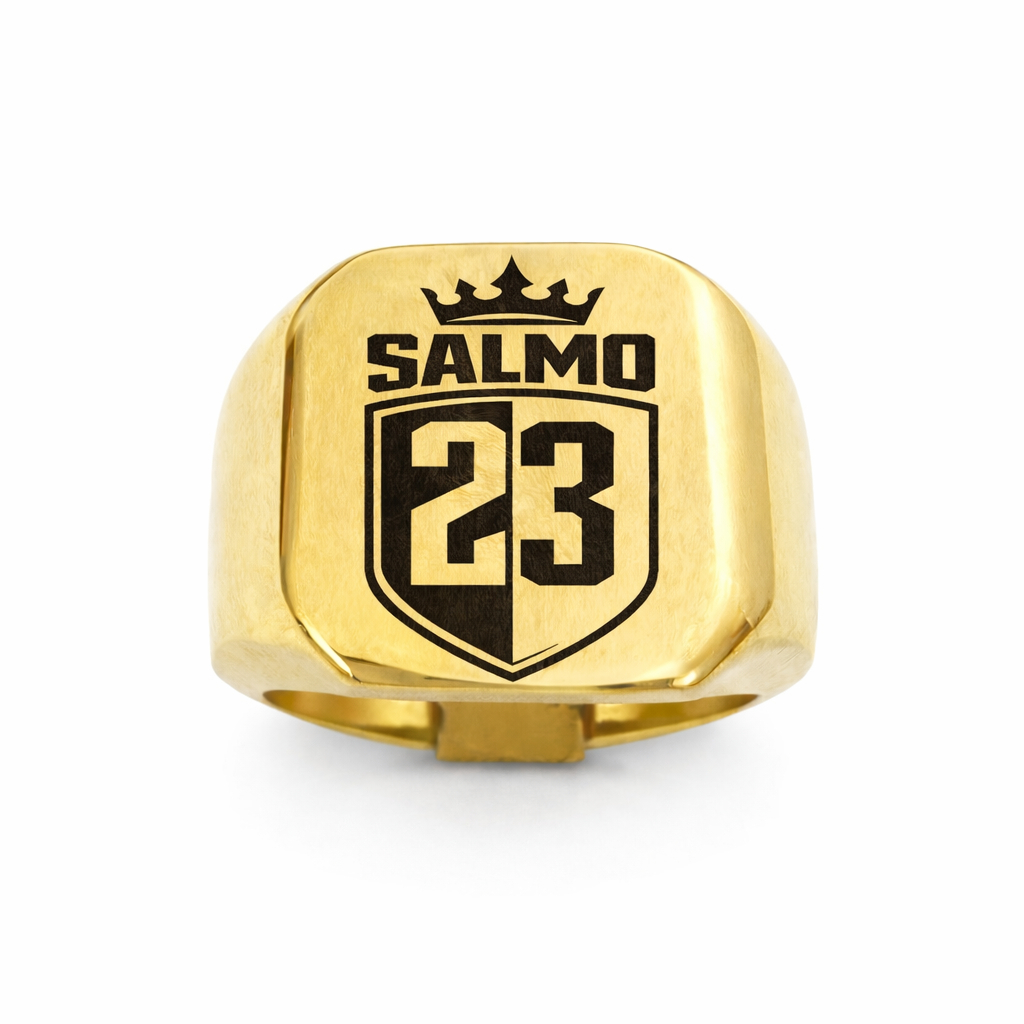 Anel Masculino Teologia Salmo 23 Aço Banhado A Ouro 18k Escudo Proteção Cristão Evengêlico PREMIUM