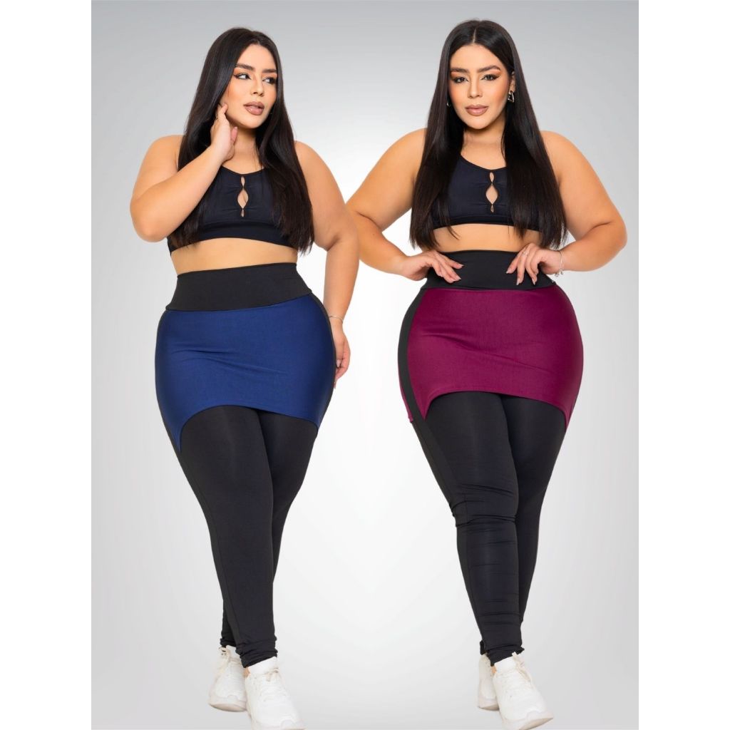 Kit 2 Calça Legging Feminina Roupa de Academia com Saia Moda Fitness Tapa bumbum PLUS SIZE G1 G2 CURVE