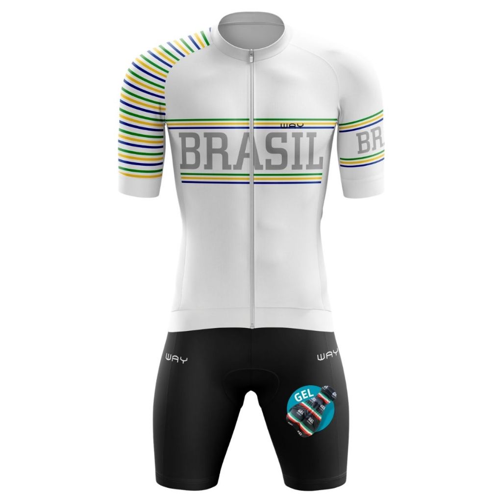 Conjunto Masculino Ciclismo Camisa Premium Brasil Bermuda Short Gel Ciclista Pedal Bike MTB Speed