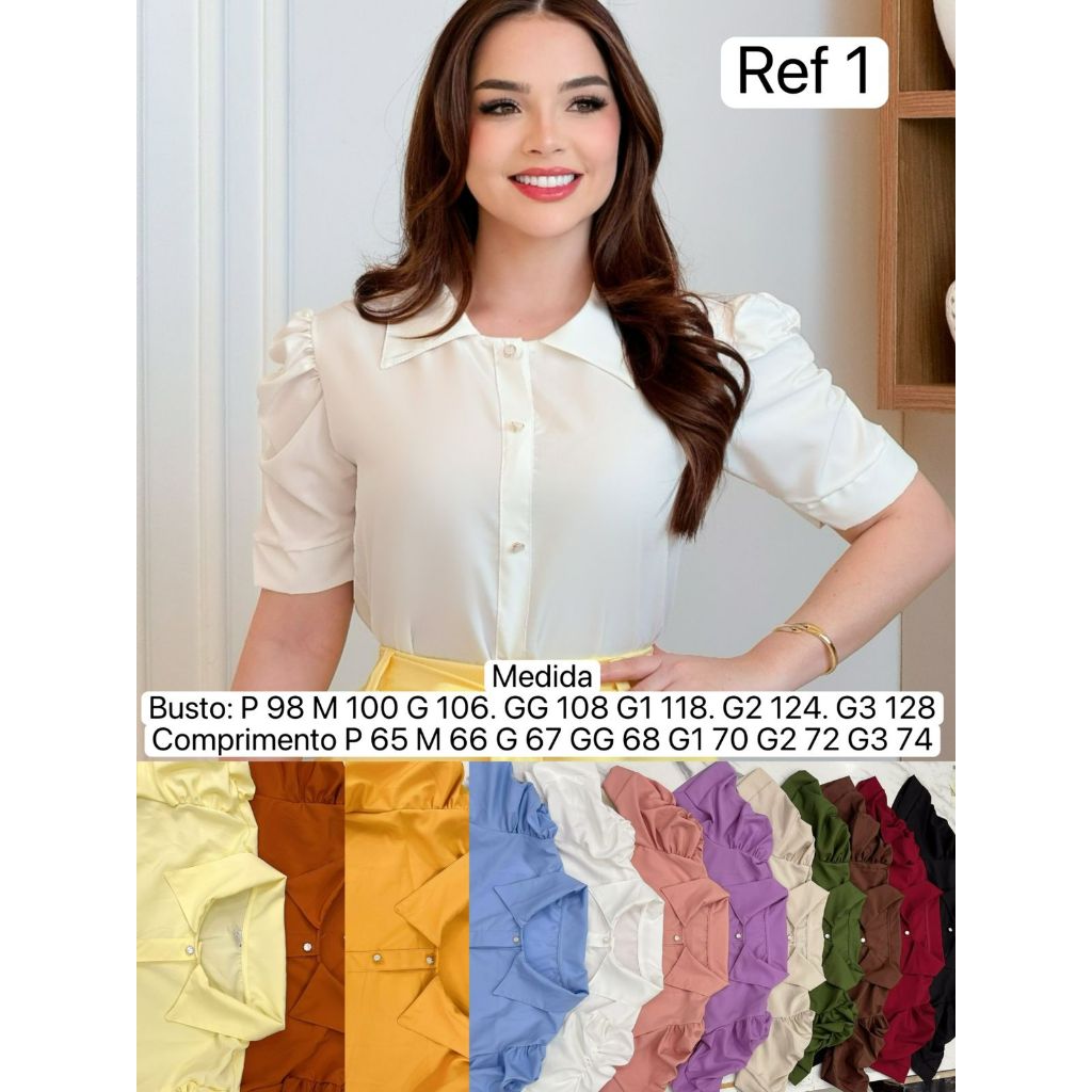 Blusa Social Gola Colarinho Com Botoês Frontal N-01 em Oferta na Shopee