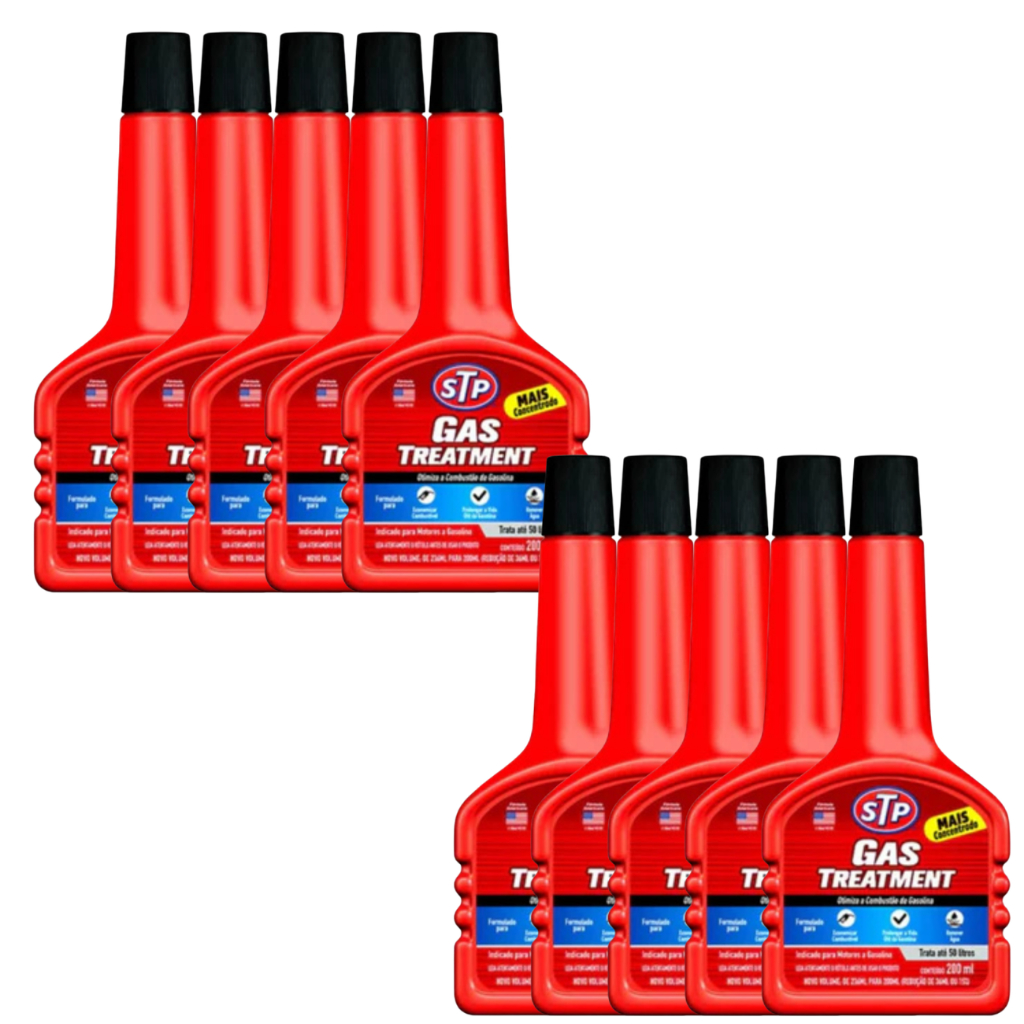 Kit 10 Aditivo STP Gas Treatment Gasolina Limpeza Sistema Combustível Melhora Desempenho em Oferta na Shopee