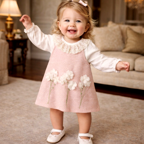 Vestido Bebê Menina Luxo com Flores 3D e Blusa Manga Longa Renda – Lookinho Elegante Infantil Brokinha em Oferta na Shopee