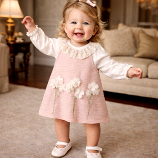 Vestido Bebê Menina Luxo com Flores 3D e Blusa Manga Longa Renda – Lookinho Elegante Infantil Brokinha em Oferta na Shopee