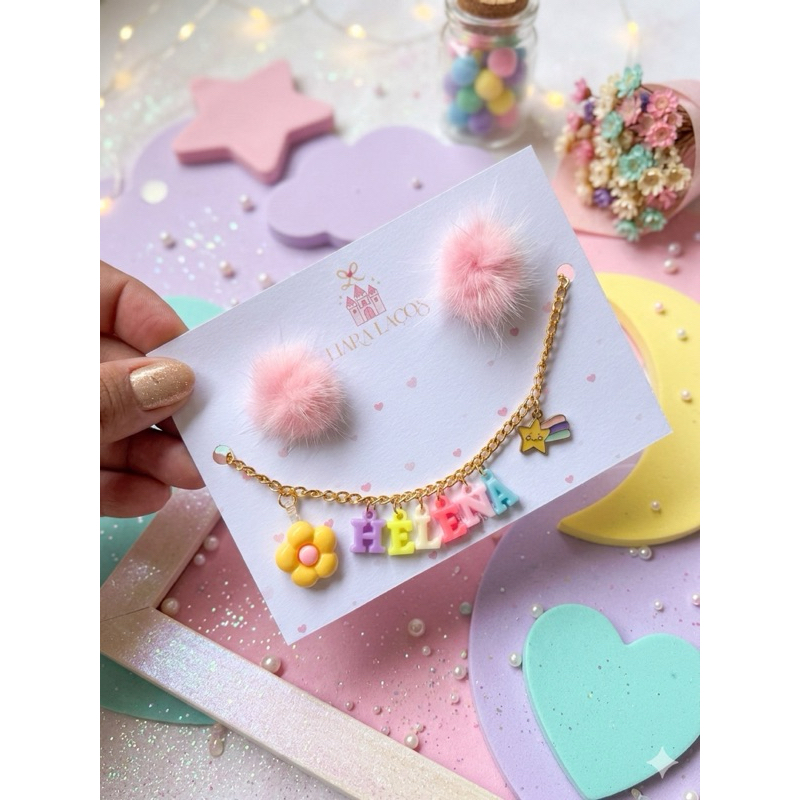 Colar com Nome + Brinco Infantil Antialérgico | Kit Personalizado Menina Aço Durável