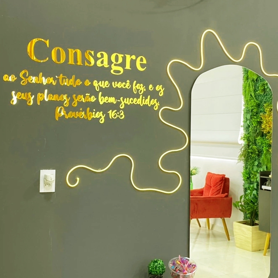 Frase Espelho Decorativo Provérbios 16:3 Consagre Ao Senhor Mdf Acrilico Preto Rose Dourado