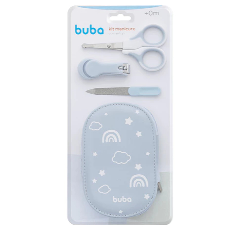 Kit Higiene Cuidados Bebê Com Estojo Manicure Recém-nascido Infantil Azul Buba Tesoura Lixa Cortador
