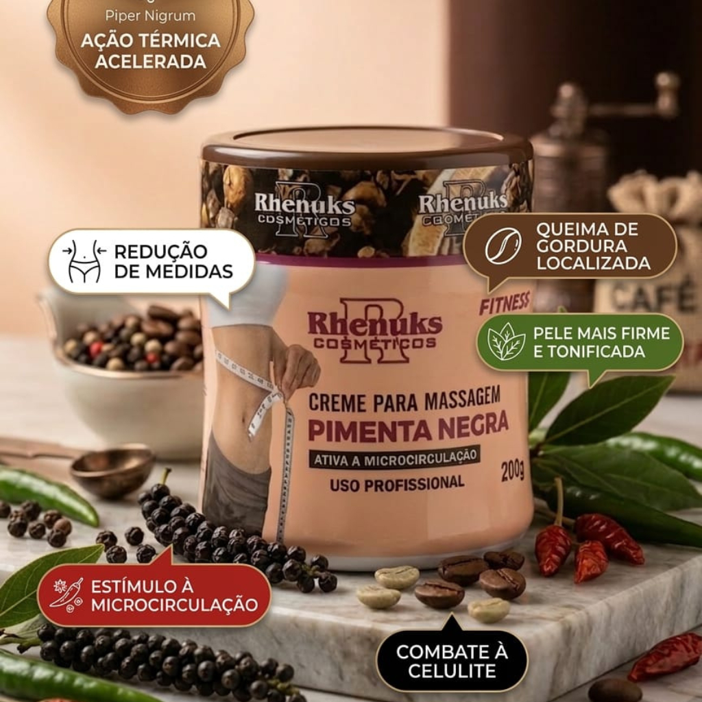 Creme Pimenta Negra Queima Gordura Localizada e Celulite,  Massagem e Aquecimento  - 200g