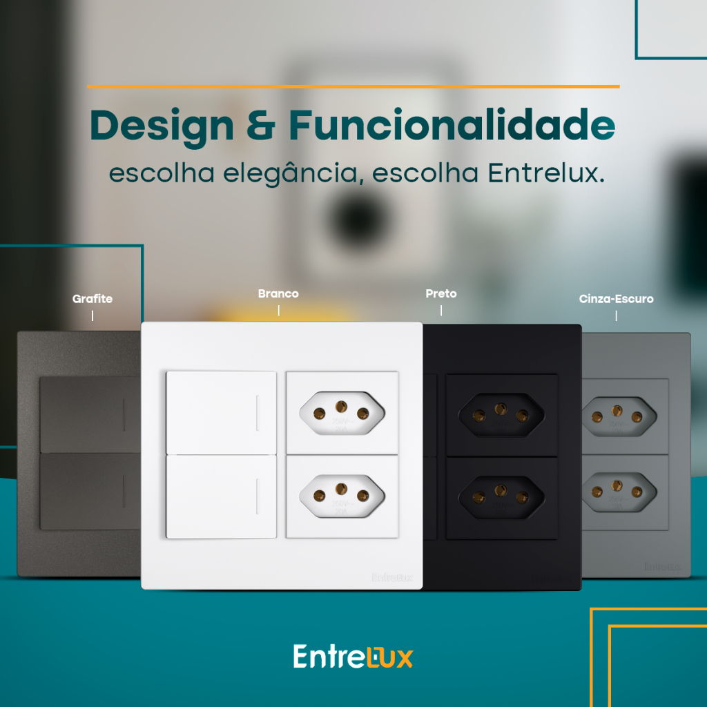 Conjunto 2 Interruptores 10a com 2 Tomadas 10a 20a 4x4 Entrelux