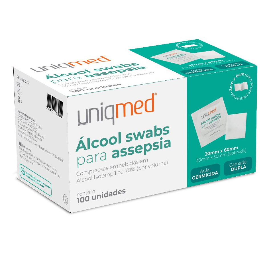 LENÇOS SWABS UMEDECIDOS ÁLCOOL70% SACHÊ ASSEPSIA UNIQMED