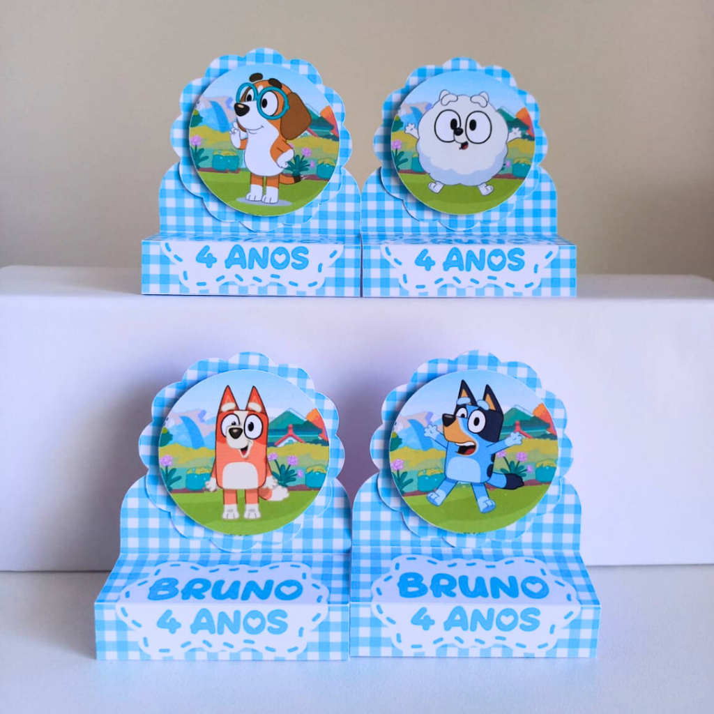 Porta Bis Duplo Bluey Menino Azul 3D Personalizados /Lembrancinha de Festa /Aniversário / Batizado / Chá