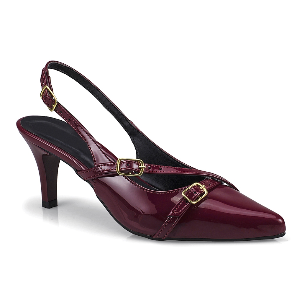 Sapato Feminino Scarpin Slingback Salto Fino Tiras e Fivelas Bico Fino 10000