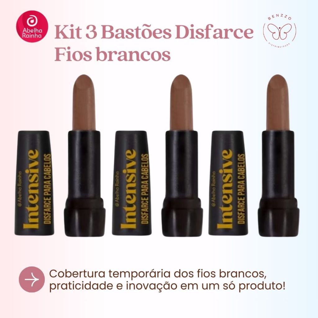 Kit 3 bastão  Retoque Cabelos Brancos Castanho Abelha Rainha em Oferta na Shopee