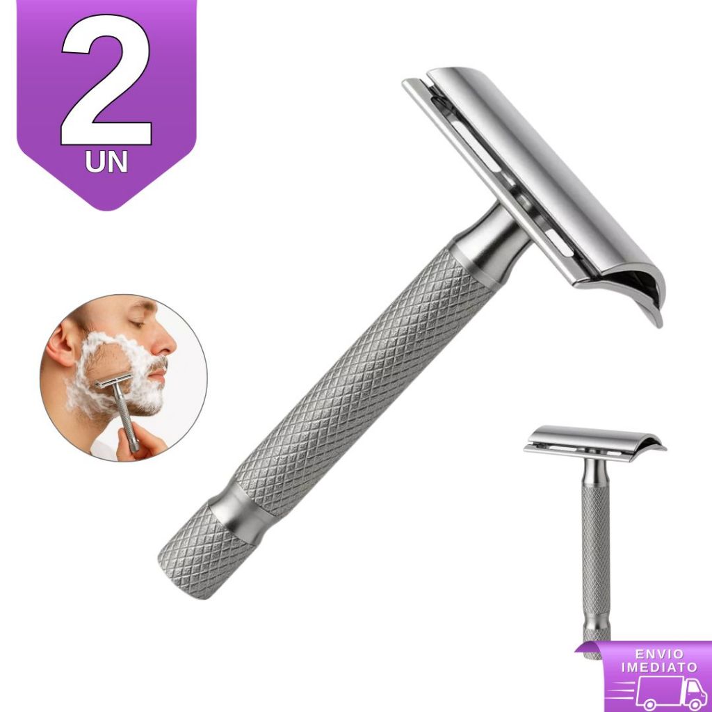 Kit 2 Aparelho de Barbear Metal Manual Barbeador Navalha com Lâmina Cortante Retrô Depilação Barba