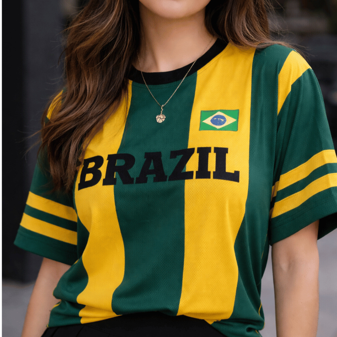 Camiseta Oversized Feminina Brasil Estampada Copa Do Mundo Blusão Brazilcore Blogueira Tendência