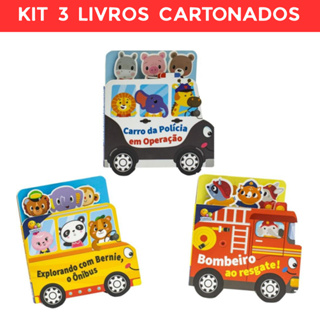 Kit 3 livros cartonados - Passeando pela cidade - Bombeiro, Ônibus e Polícia em Oferta na Shopee