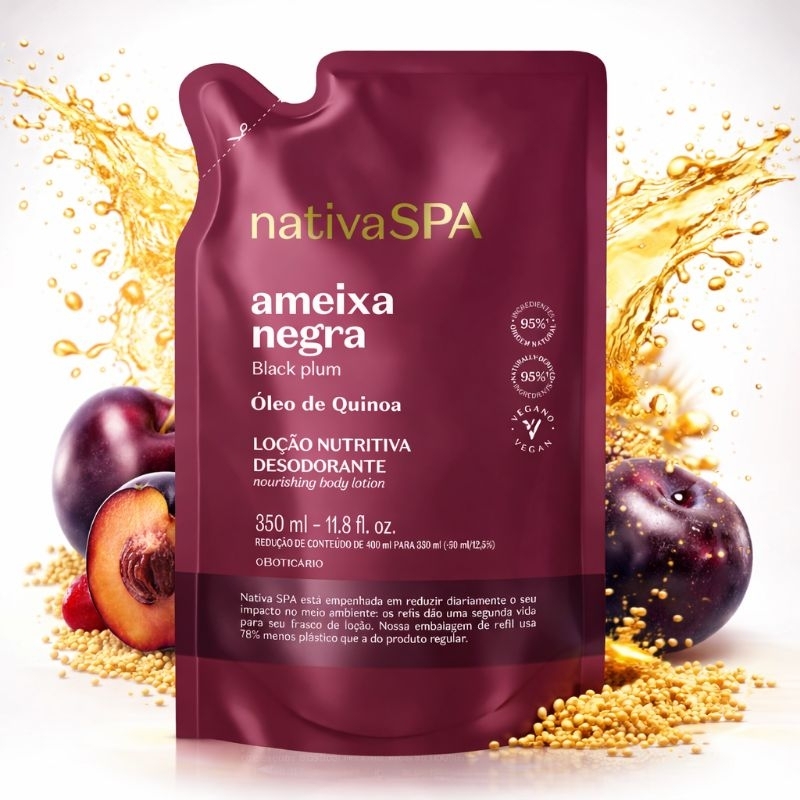 REFIL LOÇÃO NUTRITIVA DESODORANTE O BOTICÁRIO NATIVA SPA AMEIXA NEGRA 350ML - O BOTICÁRIO