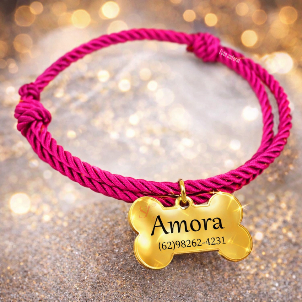 Coleira com Osso tag Personalizado o nome do pet gato cachorro e telefone k2