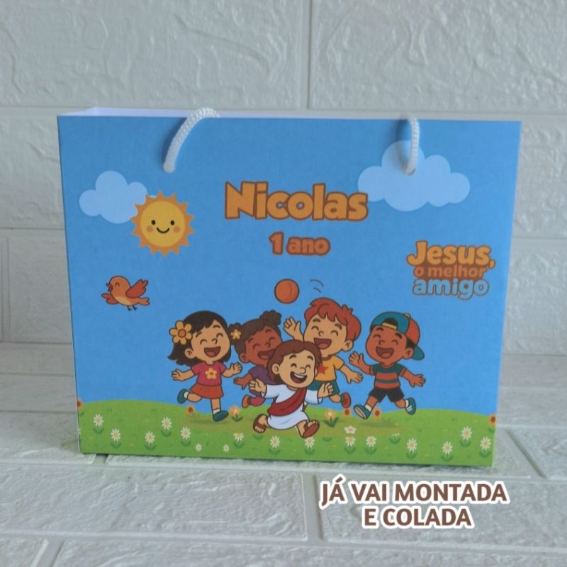Sacolinha Personalizada Jesus Meu Melhor Amigo Menino ( já vai montada) Lembrancinha |Aniversário |Festa Infantil