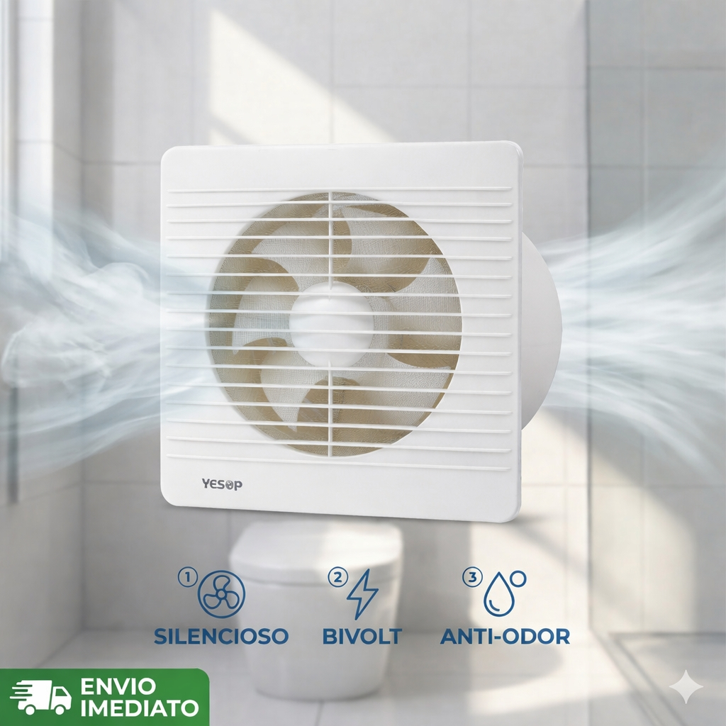 Exaustor Banheiro Bivolt 15/20/25cm Silencioso Anti Odor Ventilador Cozinha Quarto Parede Yesop