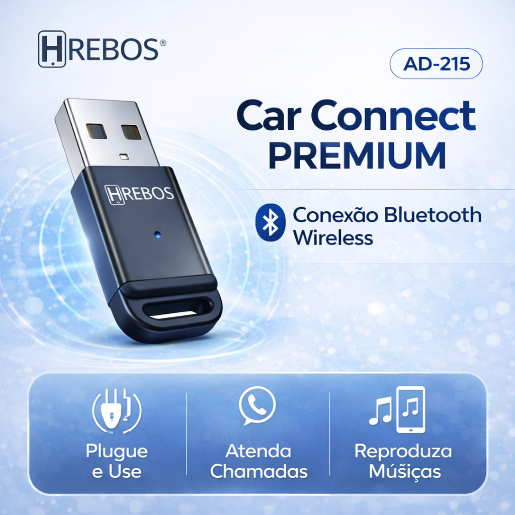 Car Connect Adaptador Bluetooth para Carro USB Sem Fio Hrebos Música Chamadas Plug Play Compacto em Oferta na Shopee