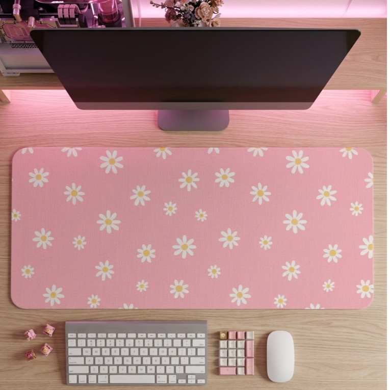 Mouse Pad Feminino Grande Rosa  Moderno Clean Deskmat Gamer FofoLançamento Alta Precisão Promoção