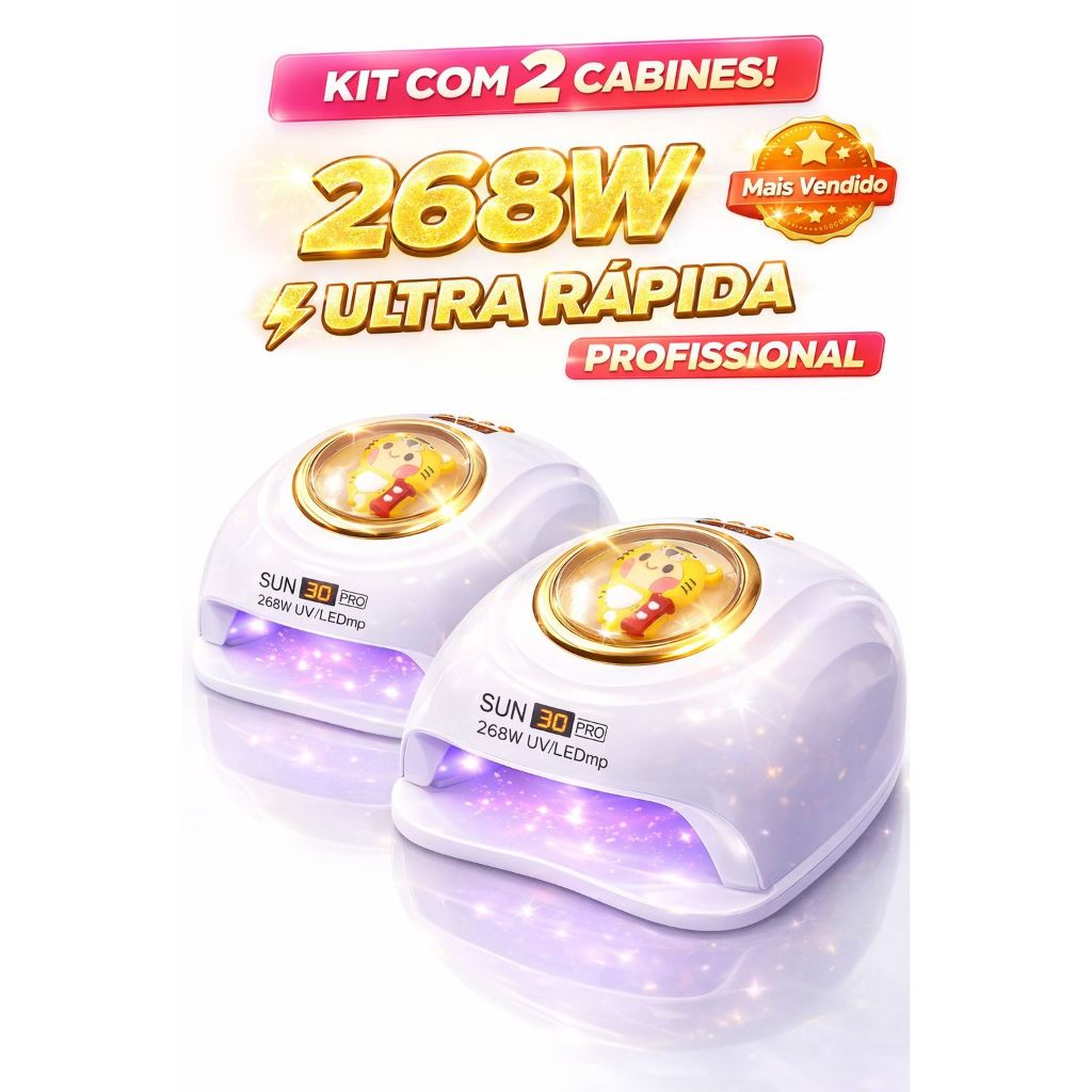 Kit 2x Cabines Sun S8 Pro Sioux 57 Leds 268w Unha Gel Acrige Branco 127v