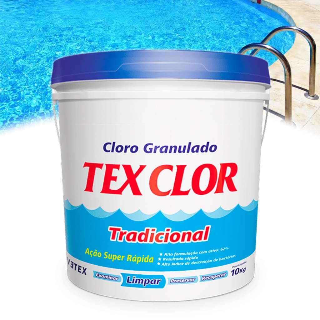 Balde De Cloro Para Piscina Granulado Tradicional 65% Multiação 10Kg Limpeza Vetex em Oferta na Shopee