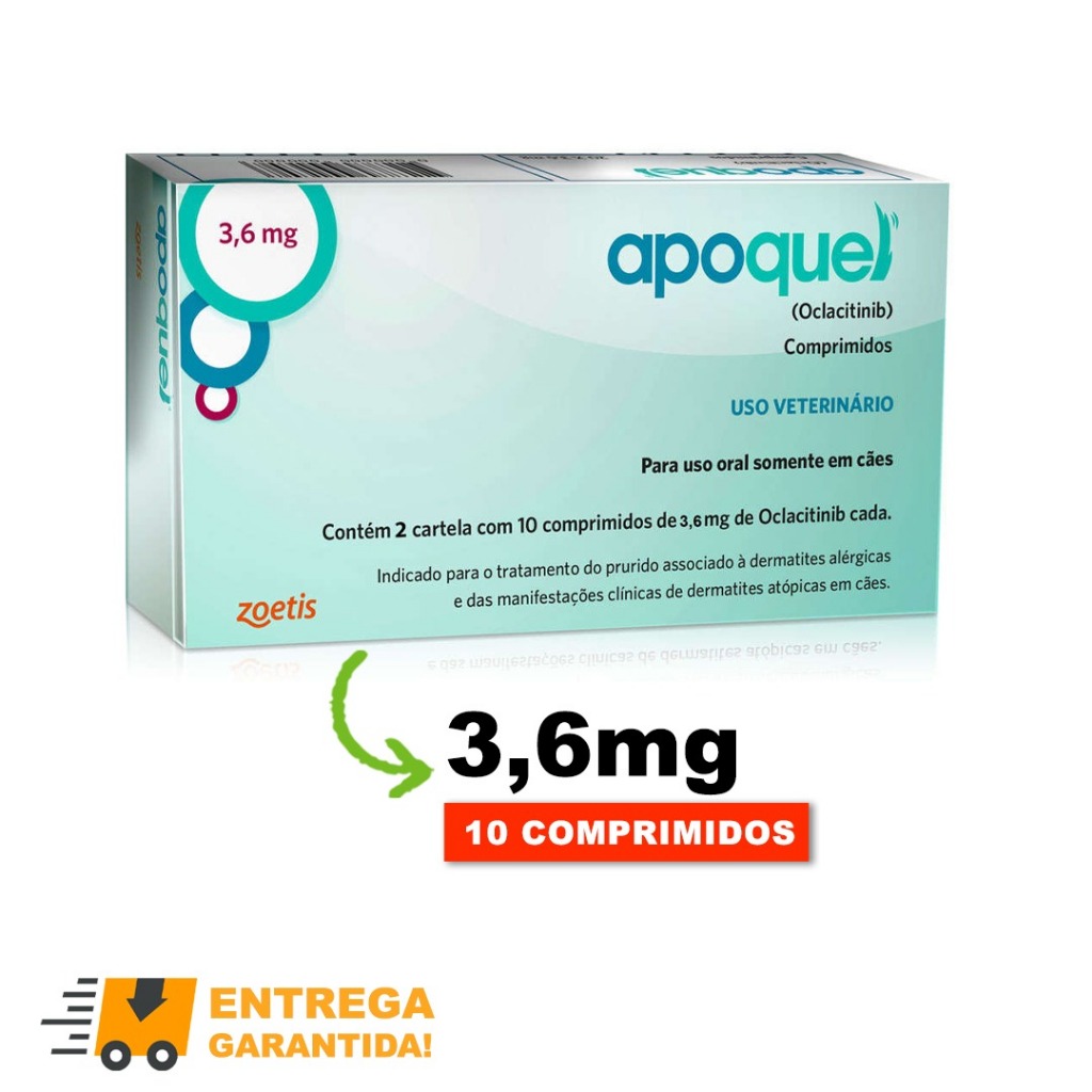 Apoquel 3,6mg Zoetis Dermatite Alergia e Coceira Cães 20 Comprimidos Original-Envio Rápido