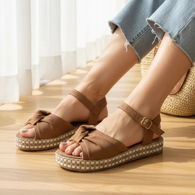 Sandália Feminina De Nó Anabela De Corda Confortável Macia Flatform Elegante Solado Antiderrapante