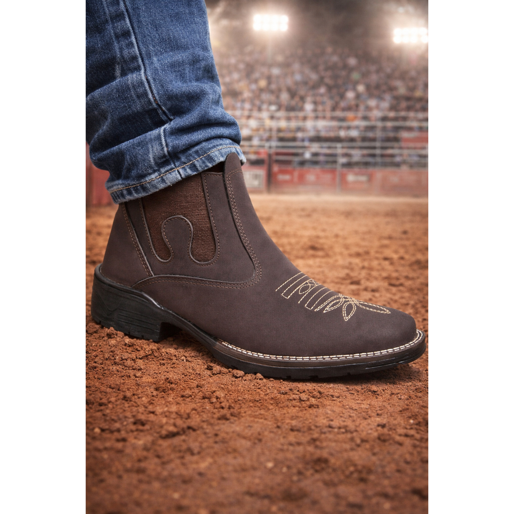 Botina Masculina  Bota Texana Country Bico Quadrado Com Bordado Estilo Calce Facil