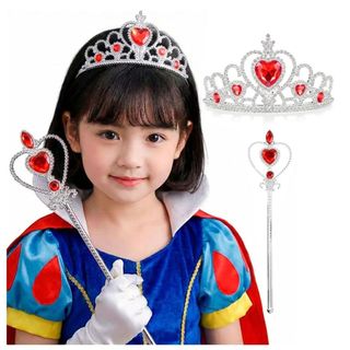 Kit Princesa Varinha Coroa Luvas Vermelho Branca de Neve Bela Fada Brinco Colar Pulseira Anel