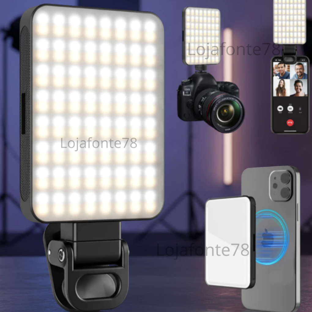 Luz LED Conferência Ringlight Portátil Magnético CRI 97+ P/ Selfie Câmera Laptop Recarregável: XJ77