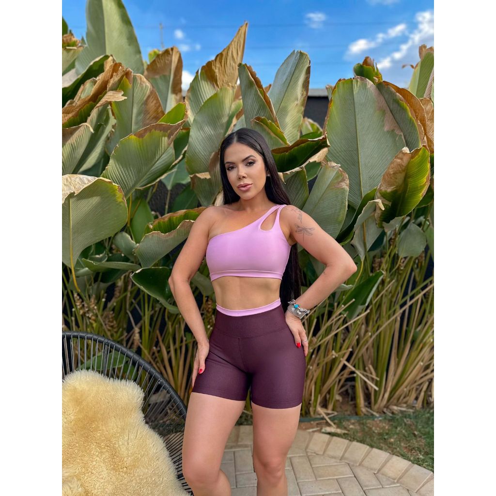 Conjunto Fitness Short e Top Roupa Academia Bermuda Moda Feminina Treino Corrida Zero Transparencia
