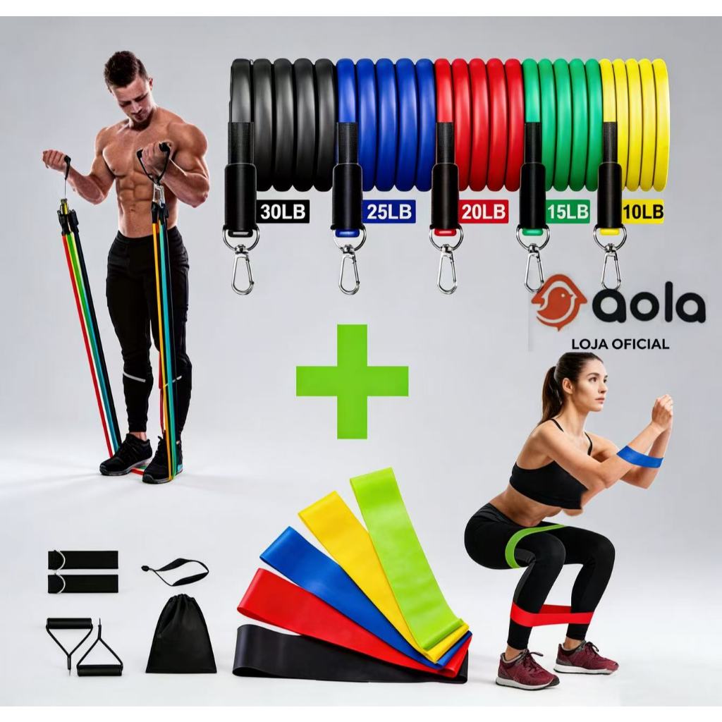 Imagem Kit 11 Elásticos Extensores 5 Mini Bands Treino Funcional e Musculação Resistência