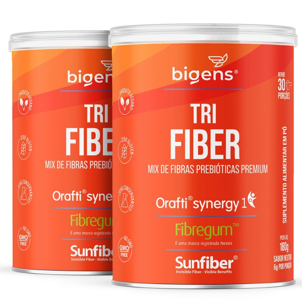 Kit 2x Bigens Tri Fiber Fibregum 180g: Fibras prebióticas para rotina intestinal e bem-estar diário