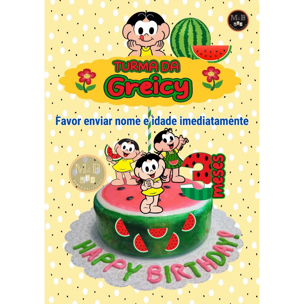 Topo de bolo Topper de aniversário Magali em Oferta na Shopee