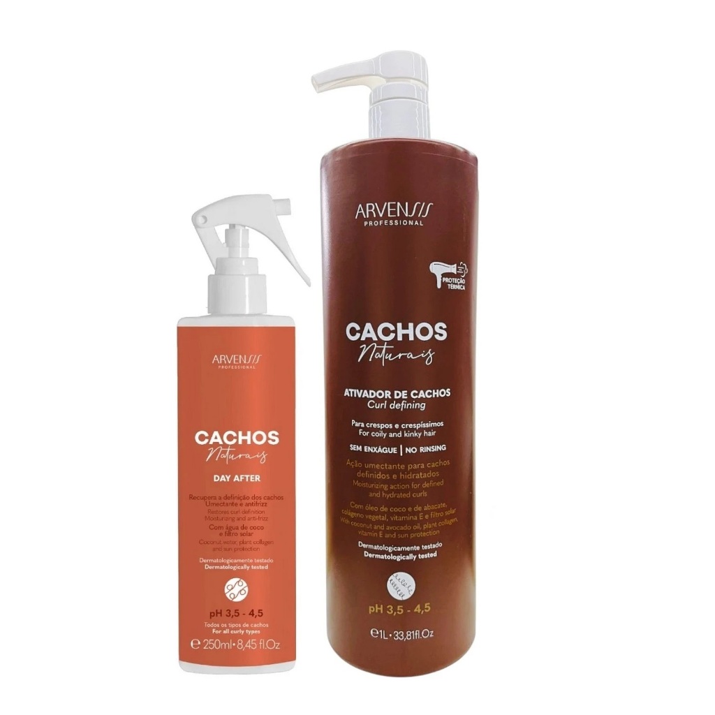 Kit Arvensis Professional Cachos Naturais - Ativador De Cachos Crespos 1L + Day After 250ml