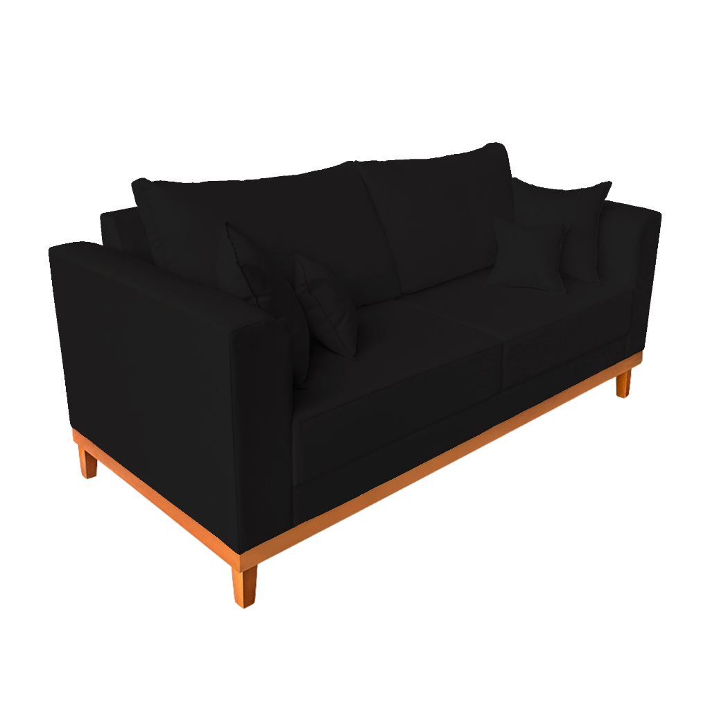 Kit Sofá 3 Lugares e Poltronas Sala de Estar Beny Suede Preto Madeira Estofados · foto 2