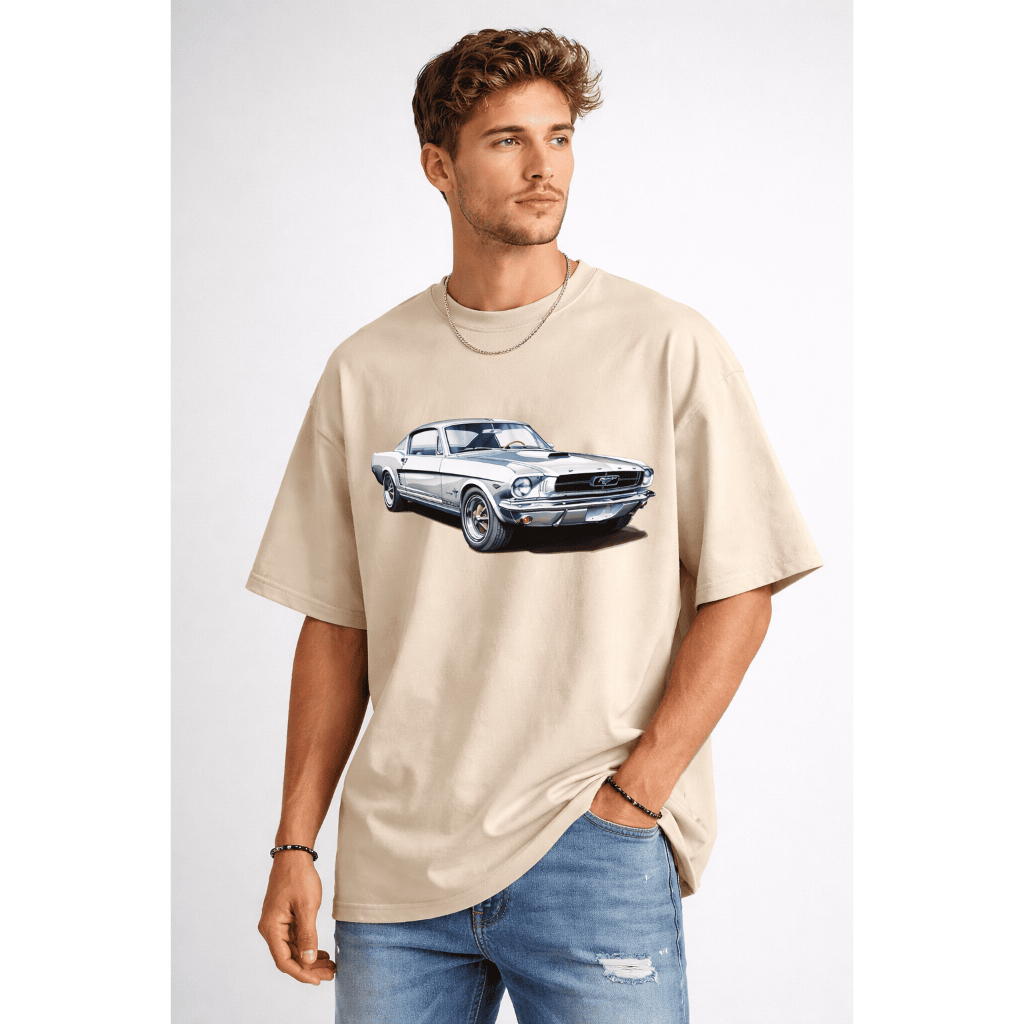 Camiseta Oversized Masculina Esportiva Confortável Algodão Carro Antigo Mustang Vintage Colecionador Reliquia
