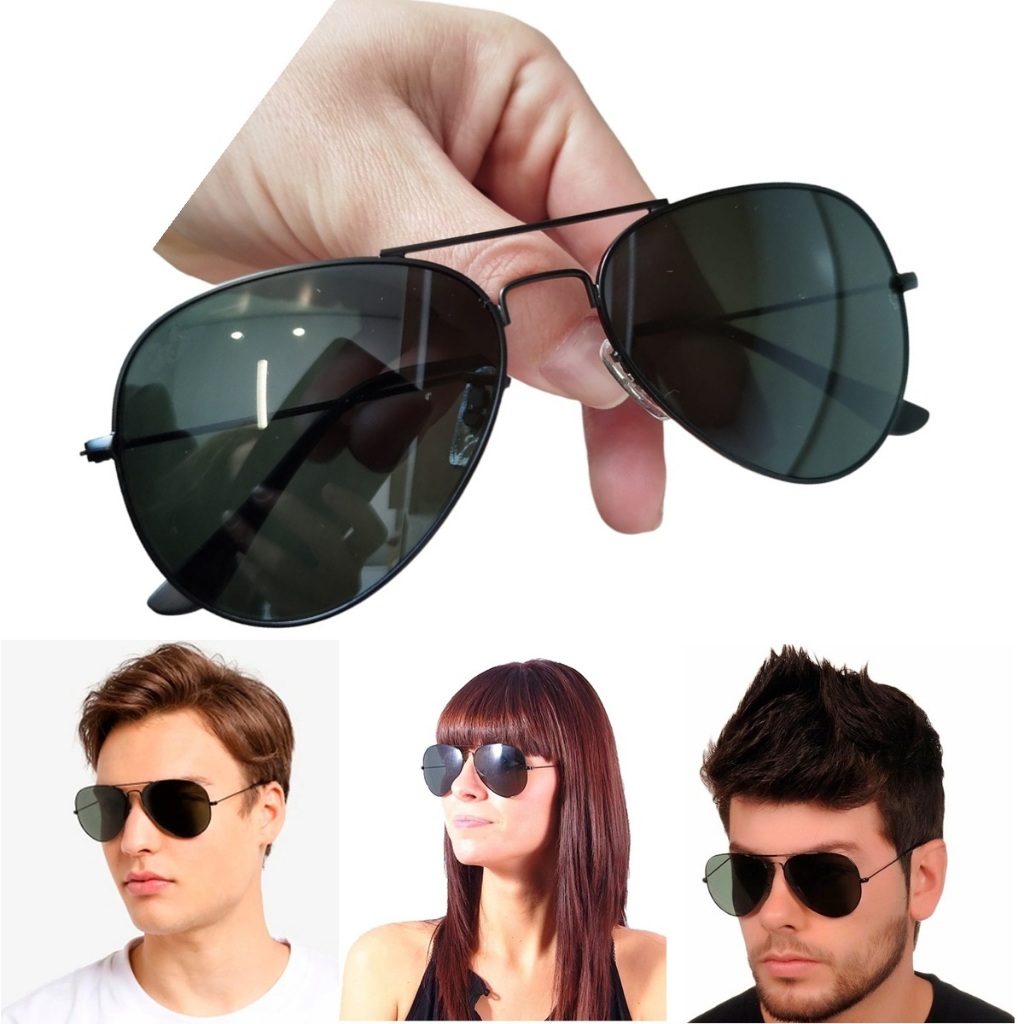 Oculos de Sol Masculino Preto Armação Metal Lentes em Cristal
