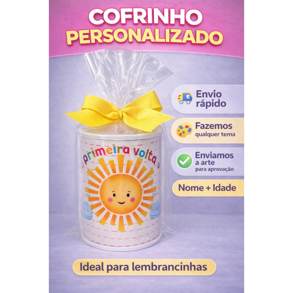 Cofrinho Primeira Volta ao Sol Personalizado Infantil | Lembrancinha Aniversário | Nome e Idade