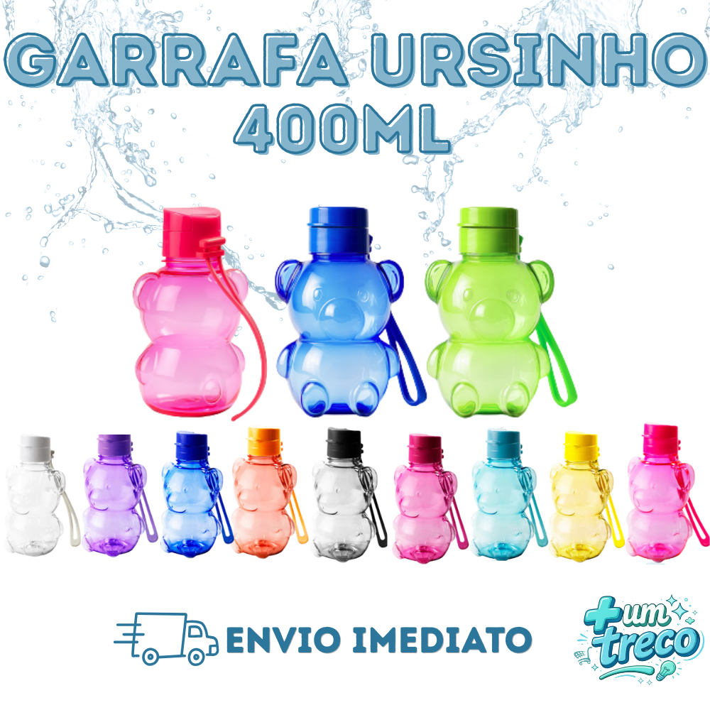 Kit 2 Garrafas Squeeze Ursinho 400ml- Garrafinha, Academia, Escolar, Lembrancinha