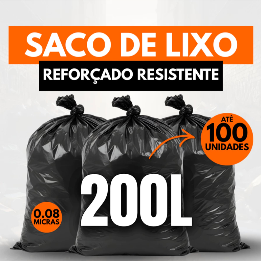 SACO DE LIXO REFORÇADO RESISTENTE PRETO 200 LITROS COM ATÉ 100 UNIDADES em Oferta na Shopee